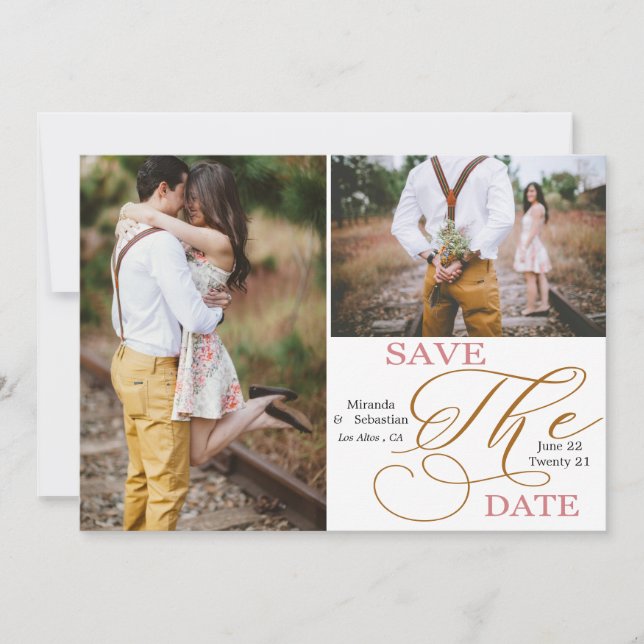 Double Photo Minimalist Typography Save The Date (Front)