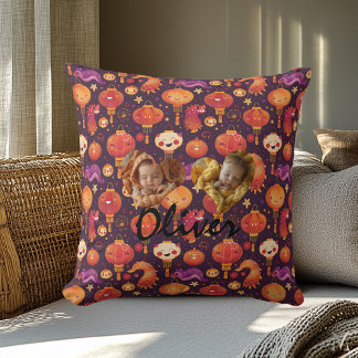 Double Photo Pillow Heart Frames & Kawaii Pattern