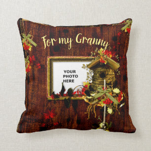 Double Photo Rustic Christmas Throw Pillow
