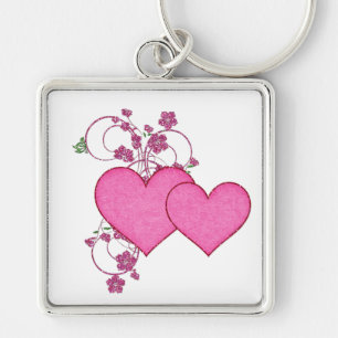 Double Pink Heart & Glitter Design Valentine's Day Keychain