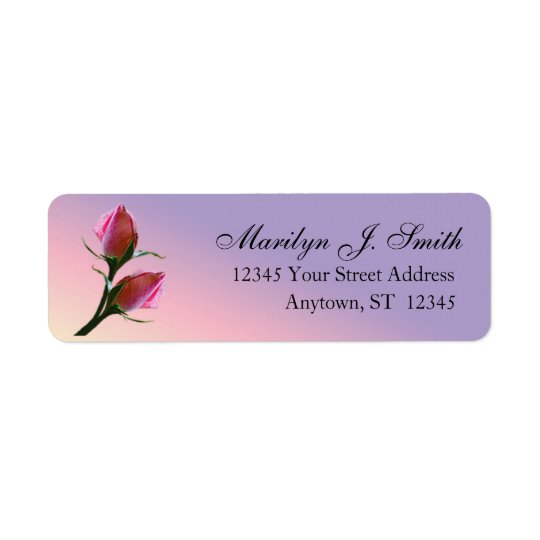 Double Pink Roses On Purple Return Address Label