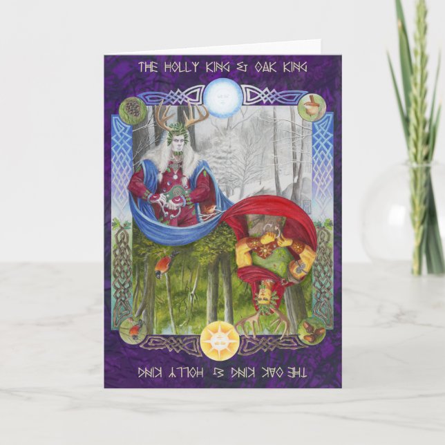 Double Portrait of the Oak King and Holly King Card (Front)