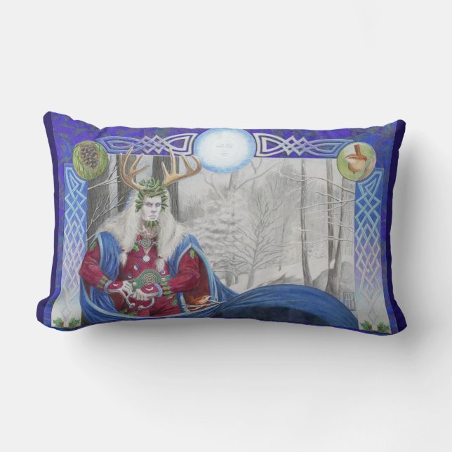 Double Portrait of the Oak King and Holly King Lumbar Pillow (Front)