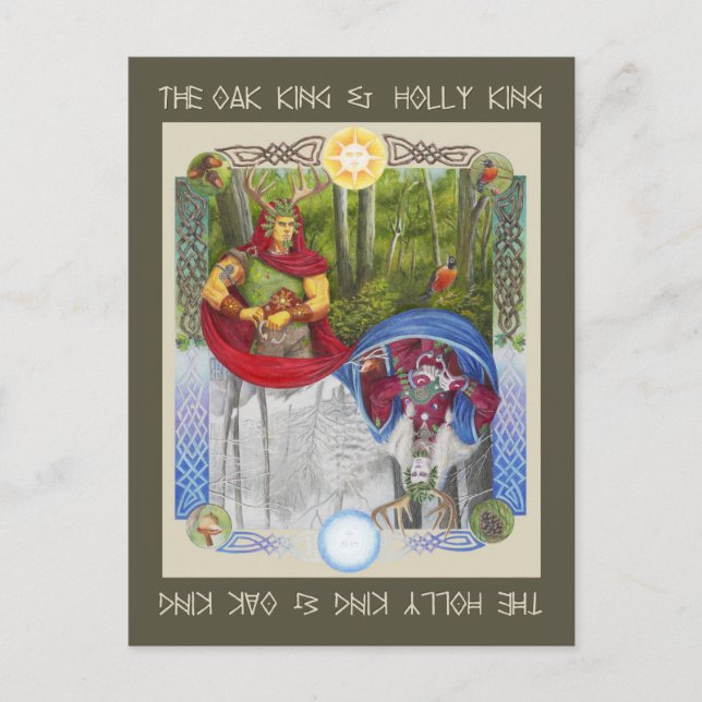 Double Portrait of the Oak King and Holly King Postcard (Front)