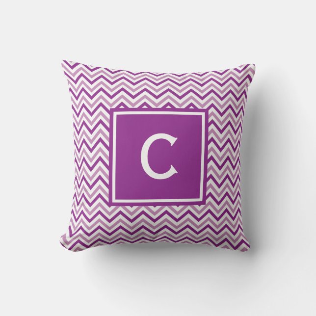 Double Purple Chevron Monogram Throw Pillow (Front)