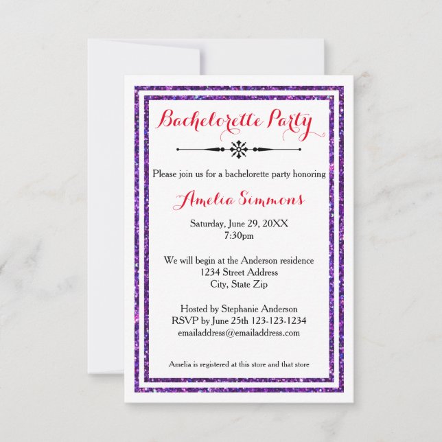Double Purple Trim - 3x5 Bachelorette Invitation (Front)