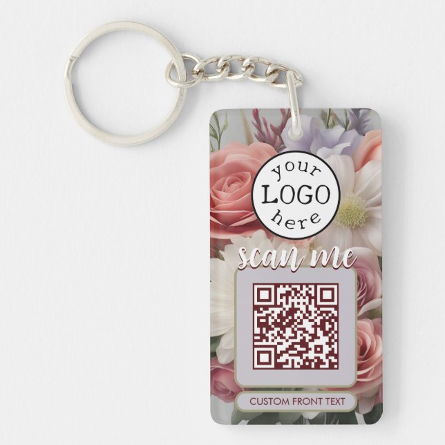 Double QR Code for Business Cut Flowers Keychain (Front)