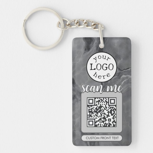 Double QR Code for Business Elegant Grey Marble Keychain (Front)
