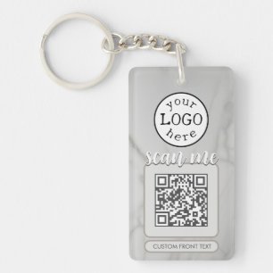 Double QR Code for Business Elegant White Marble Keychain