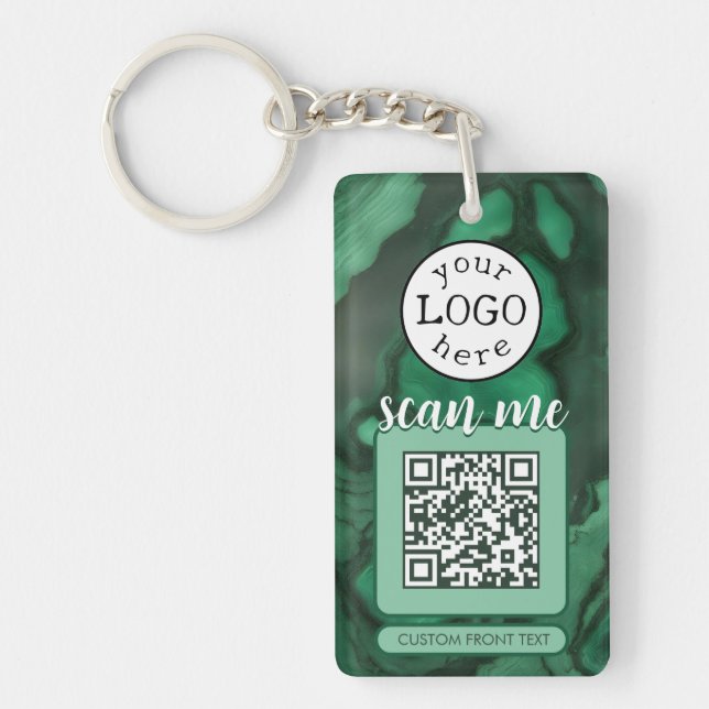 Double QR Code for Business Green Malachite Stone Keychain (Front)