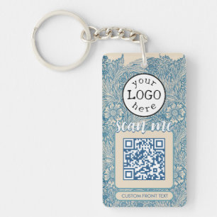 Double QR Code for Business William Morris Blue Keychain