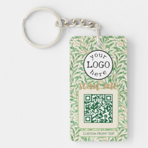 Double QR Code for Business William Morris Green Keychain