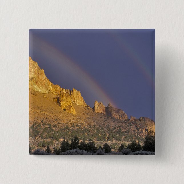 Double rainbow over a rock formation near Smith 2 Inch Square Button (Front)