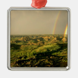 Double Rainbow over Painted Canyon in Theodore Metal Ornament