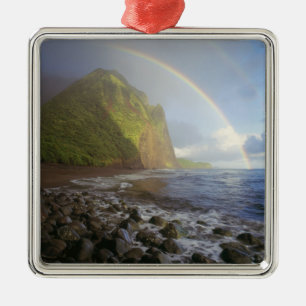 Double rainbow over the cliffs of the North Metal Ornament
