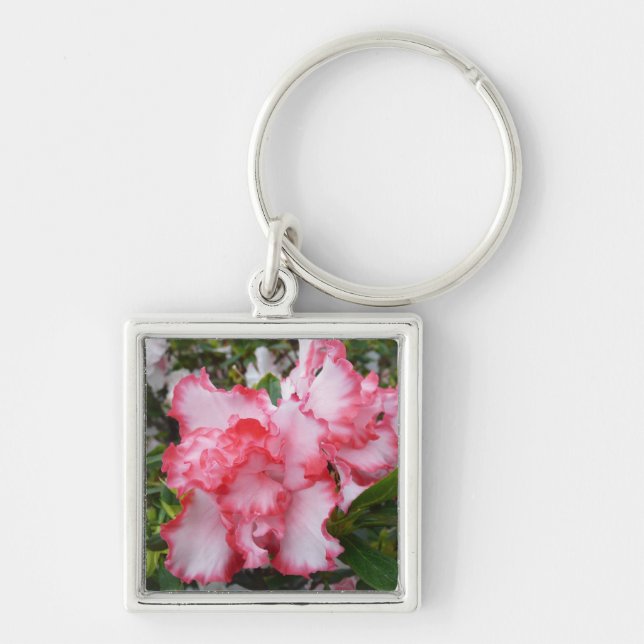 Double Red and White Azaleas Spring Floral Keychain (Front)
