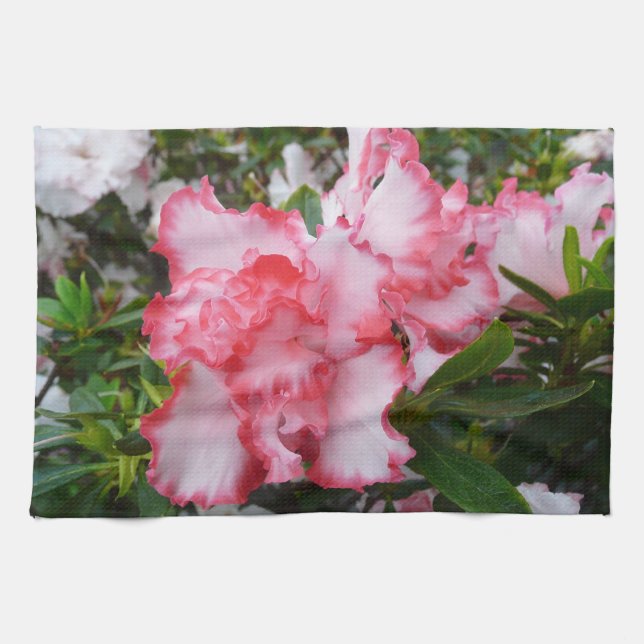 Double Red and White Azaleas Spring Floral Kitchen Towel (Horizontal)