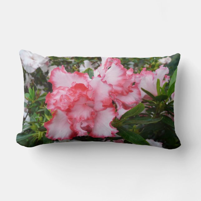 Double Red and White Azaleas Spring Floral Lumbar Pillow (Front)