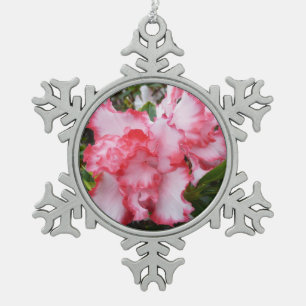 Double Red and White Azaleas Spring Floral Snowflake Pewter Christmas Ornament