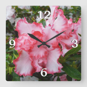 Double Red and White Azaleas Spring Floral Square Wall Clock