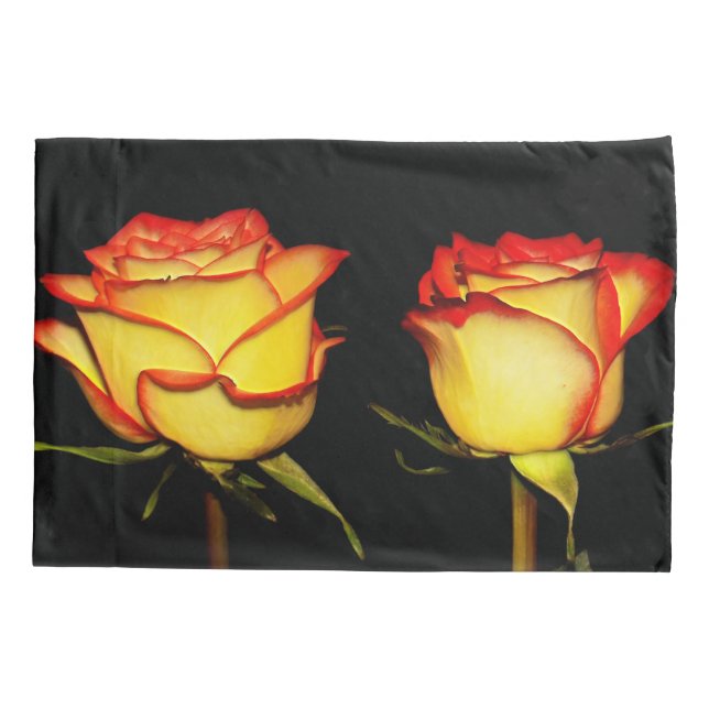 Double Red and Yellow Rose Bloom Pillowcase (Back)