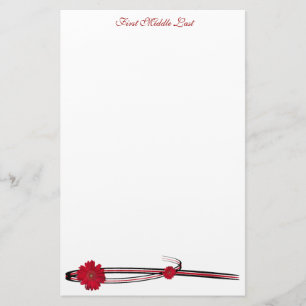 Double Red Gerber Daisy Sweep Personalized Stationery
