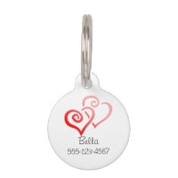 Double Red Swirly Hearts Pet Tag