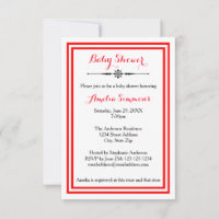 Double Red Trim  - 3x5 Baby Shower Invitation