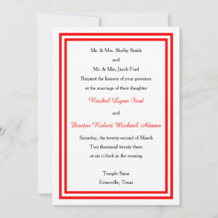 Double Red Trim - 5x7 Wedding Invitation