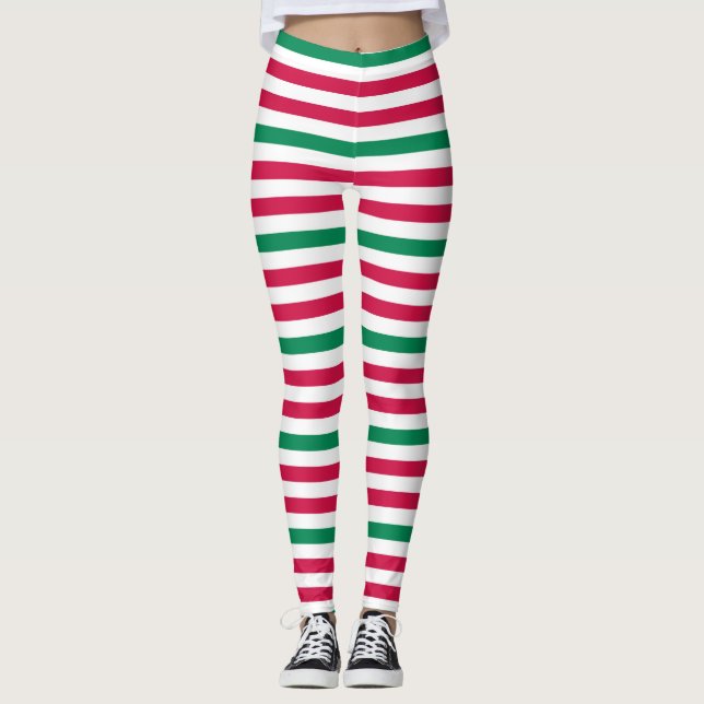 Double Red With Green Stripes Leggings (Front)