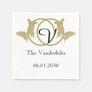 Double Ring Butterfly Monogram Wedding Napkin