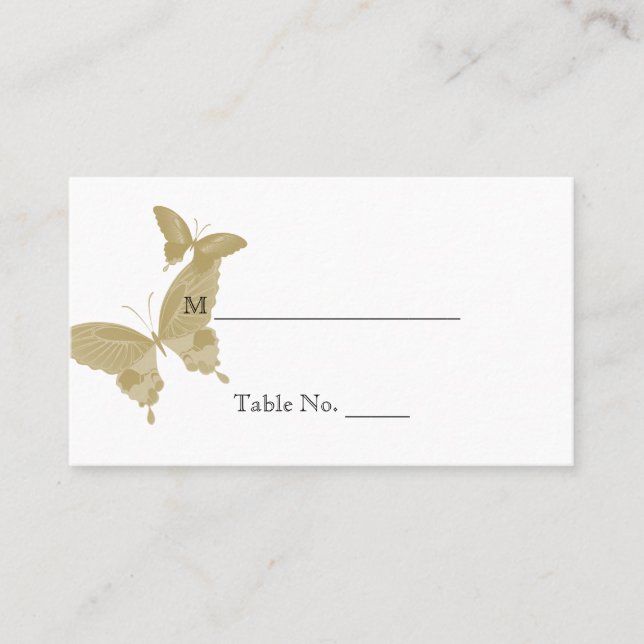 Double Ring Butterfly Monogram Wedding Place Cards (Front)