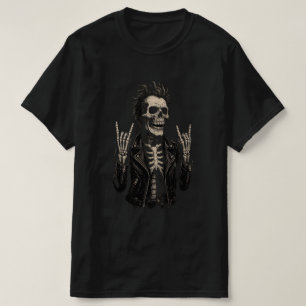 Double Rock Skeleton Metal Horns Up T-Shirt" T-Shirt