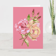 Double Rose - Pink - Greeting Card - blank inside