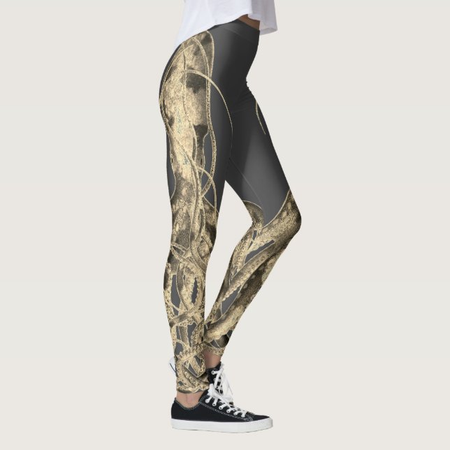 Double Sepia Octopus on Slate Grey Leggings (Right)