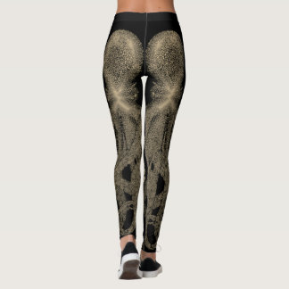Double Sepia on Black Vintage Octopus Leggings