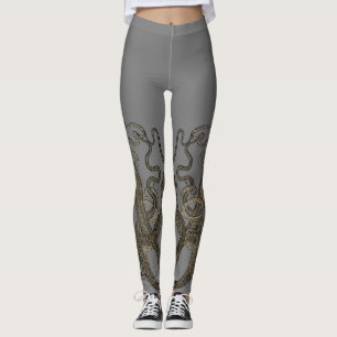 Double Sepia on Grey Vintage Octopus Leggings