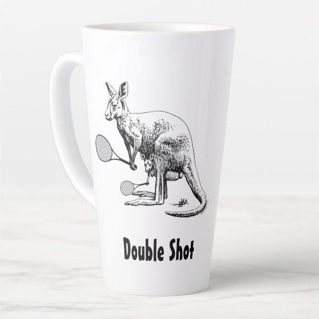 Double Shot Kangaroo Tennis Player Latte Mug (Left Angle)