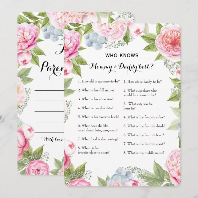 Double Side 2 Baby Shower Game- Advice | Who Knows Invitation (Front/Back)