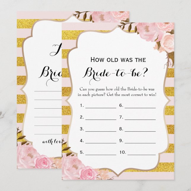 Double Side- 2 Bridal Shower Game-How Old | Advice Invitation (Front/Back)