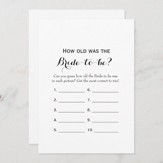 Double Side- 2 Bridal Shower Game-How Old | Advice Invitation (Front/Back)
