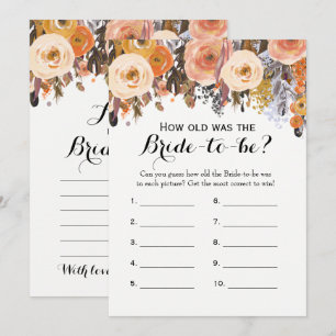 Double Side Autumn Floral Bridal Shower Games Invitation
