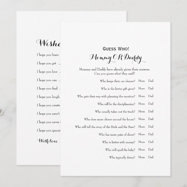 Double Side - Baby Shower Games Wishes | Guess Who Invitation (Front/Back)
