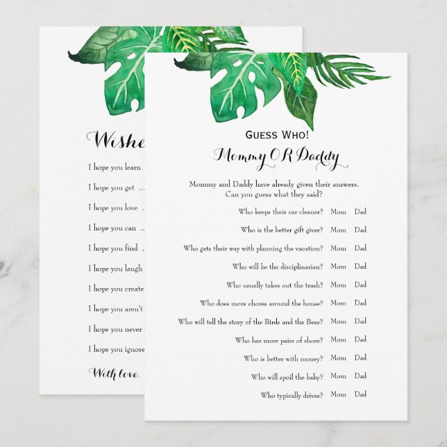 Double Side - Baby Shower Games Wishes | Guess Who Invitation (Front/Back)