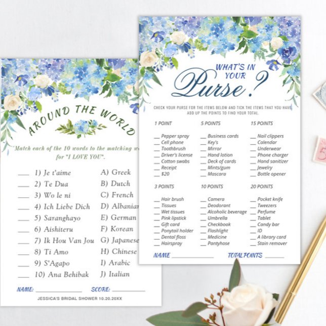 DOUBLE SIDE Blue Hydrangea Bridal Shower Game (Creator Uploaded)
