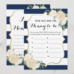 Double Side Floral Navy Baby Shower Games Invitation