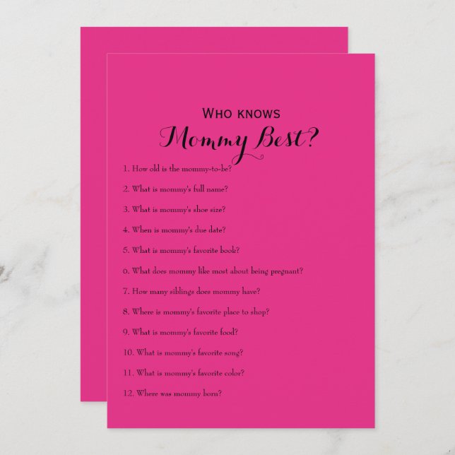 Double Side Hot Pink Baby Shower Games Invitation (Front/Back)