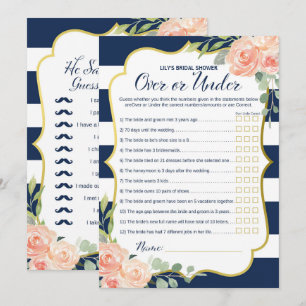 Double Side Navy Gold Bridal Shower Games Size Invitation