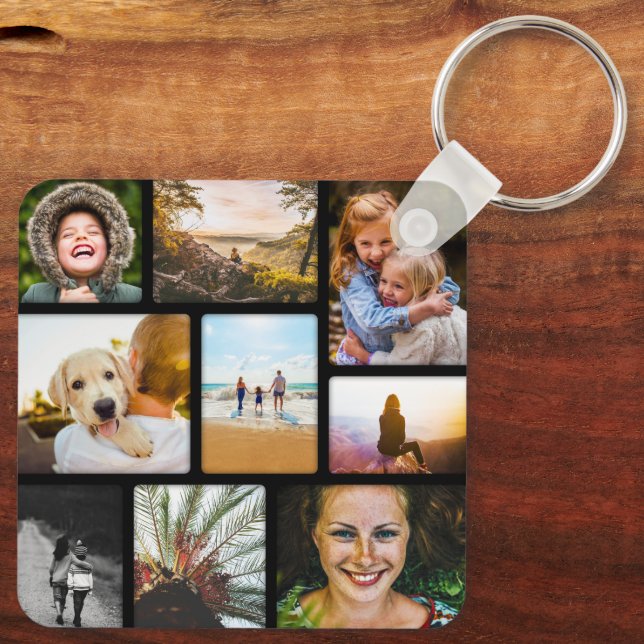 Double Sided 18 Photo Collage Black Metal Keychain (Back)