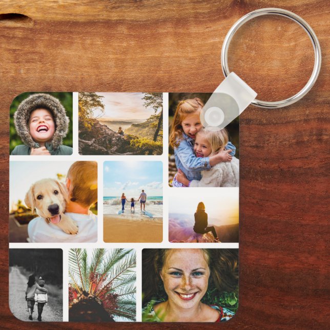 Double Sided 18 Photo Collage White Metal Keychain (Back)